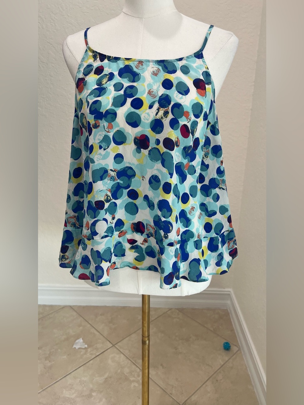 Maeve Light Blue Polka Dot Spaghetti Strap Tank